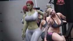 2girls 3d batman_(series) big_ass big_breasts big_thighs breasts bubble_ass bubble_butt bust busty curvaceous curvy curvy_figure dc dc_comics female green-skinned_female green_body green_skin harleen_quinzel harley_quinn hips huge_thighs large_ass large_breasts large_thighs light-skinned_female light_skin mature mature_female otacon212 pamela_isley poison_ivy red_hair slim_waist thick thick_ass thick_hips thick_legs thick_thighs thighs voluptuous waist wide_hips