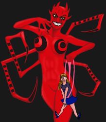 bug_girl cartoony completely_nude completely_nude_female crazycolumbina demon demon_girl demoness female female_focus female_only femdom femsub frontal_wedgie hanging_wedgie mini_giantess size_difference size_fetish spider_girl spider_humanoid wedgie