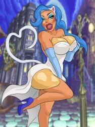 1femboy black_eyelashes blue_eyeshadow blue_gloves blue_hair blue_high_heels blush breast_forms capcom cat_ears cat_tail crossdressing darkstalkers diggerman drag_queen elbow_gloves erection_under_clothes erection_under_dress eyelashes_behind_hair fangs felicia_(darkstalkers) femboy feminine_pose ftm_crossgender fully_clothed green_eyes heavy_makeup hip_pads light-skinned_femboy lipstick male mole_under_eye pink_lipstick posing rule_63 solo_femboy thick_eyelashes trap white_cat_ears white_cat_tail white_dress