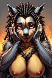 1girls ai_generated black_hair canid dog_girl dreadlocks female hybrid hybrid_pokemon hyena_girl mightyena original_character pokemon pokemon_(species) scorpianpp self_upload solo_female stable_diffusion stoke_(scorpianpp)