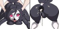 anal anal_sex anus anus_focus artllatar ass ass_focus asshole asshole_opened_wide beak bird bird_girl crying cum_in_ass cum_in_pussy demon feathers female helluva_boss long_hair octavia_(helluva_boss) owl owl_demon pink_eyes pussy semen tears vagina vivziepop