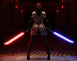 1girls 2025 3d 3d_(artwork) back_view big_ass blender curvaceous curvy delara_(skyarsenic) hi_res holding_weapon hood hood_up mature mature_female nude nude_female original_character skyarsenic solo solo_female solo_focus weapon