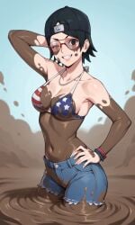 aged_up ai_female ai_generated ass backwards_baseball_cap bigmic145 bikini black_hair boruto:_naruto_next_generations breasts cap cosplay female female_only grand_theft_auto grand_theft_auto_vi jean_shorts jorts medium_breasts mud mud_girl_(gta_vi) mud_pit muddy naruto naruto_(series) navel sarada_uchiha shades shorts sunglasses tease teasing tinted_eyewear