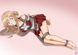 1girls asuna_(sao) barefoot bondage bound_and_gagged breast_bondage damsel_in_distress feet female female_only female_solo gagged otm_gag rope_bondage shoes_removed solo solo_female solo_only sword_art_online tied_up vaka