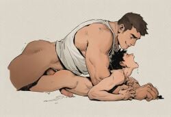2boys ai ai_generated anal anal_sex anus ass asshole bara barefoot big_penis blush completely_nude completely_nude_male daddy dilf erect_penis erection ero_frog0429 gay gay_anal gay_domination gay_sex hairy hairy_legs hairy_male height_difference horny huge_cock large_penis male male/male male_only motion_lines muscular muscular_male nude nude_male older_dom_younger_sub older_male older_male_and_younger_male penis penis_size_difference pleasure_face prone_bone rough_sex size_difference tank_top thick_penis thrusting thrusting_into_ass yaoi