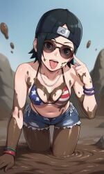 adjusting_eyewear aged_up ai_female ai_generated ass aviator_sunglasses backwards_baseball_cap bigmic145 bikini black_hair boruto:_naruto_next_generations breasts cap cosplay female female_only grand_theft_auto grand_theft_auto_vi jean_shorts jorts medium_breasts mud mud_girl_(gta_vi) mud_pit muddy naruto naruto_(series) navel sarada_uchiha shades shorts sunglasses tease teasing tinted_eyewear
