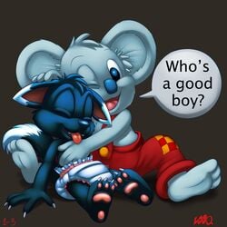 belly_rub blinky_bill blinky_bill_(series) clothes cub diaper fur furry interspecies koala looq male mammal marsupial naughtywolfy sitting wolf young