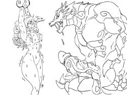 4:3 absurd_res anthro areola athletic athletic_female athletic_human big_penis biped bodily_fluids bound claws dragon drooling erection female genitals hair hands_above_head hands_tied hi_res huge_cock human imminent_sex larger_anthro larger_male long_hair male male/female mammal muscular muscular_anthro muscular_male mythological_creature mythological_scalie mythology navel nipples nubbed_penis penis pussy questionable_consent restrained saliva saliva_string scalie scared seb_mujinn size_difference smaller_female smaller_human sweating_profusely thick_thighs vein veiny_penis wide_hips