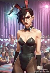 ai_generated arcane arcane_vi embarrassed female lingerie lingerie_only playboy playboy_bunny sexy