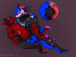 3_eyes anthro anthro_on_anthro black_body black_fur blue_body blue_fur bone bone_mask bovid_horn breath caprine_horn celum_(character) claws close-up cuntboy curling_toes dragon duo feet fur gay genitals goat_horn happy happy_sex hi_res horn intersex intersex/male male male/male mask mrpanovvy multi_eye multicolored_body multicolored_fur mythological_creature mythological_scalie mythology notched_ear penis pregnant pregnant_anthro pregnant_intersex pregnant_sex psyker_(character) purple_eyes red_body red_fur reptile romantic romantic_couple scalie sex skull skull_mask skulldog_(species) spikes teeth trans_(lore) vulpeh yaoi