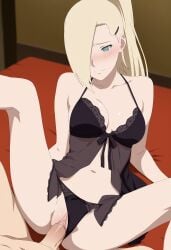 1boy 1boy1girl 1girls adapted_costume ai_generated aiwaifudxd babydoll blue_eyes blush boruto:_naruto_next_generations bra breasts chemise cleavage embarrassed faceless_male female female_focus hair_over_one_eye ino_yamanaka knees_up legs_over_head legs_up lingerie looking_away lying lying_on_back male male_pov mature mature_female milf missionary_position naruto naruto_(series) nose_blush panties panties_aside penis ponytail revealing_clothes skimpy_clothes spread_legs tied_hair uncensored vaginal vaginal_penetration vaginal_sex