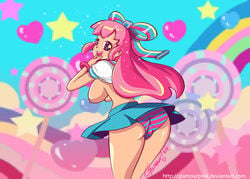 1girls ass breasts clothing disney disney_channel female female_only giffany glamourpink gravity_falls hair_ornament hair_ribbon long_hair looking_back nipples panties pink_hair shiny shiny_hair shiny_skin shirt shirt_lift skirt smile solo standing straight_hair striped_panties thighs upskirt