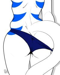 1boy ahju anthro ass_focus big_ass body_markings cat_boy catboy feline femboy femboy_only from_behind furry girly oc panties rancidious undressing white_fur ych_result