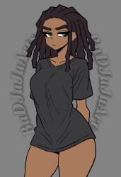 artist_name badjujuarts dark-skinned_female grey_shirt no_pants rox_(badjujuarts) tagme