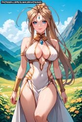 ai ai_art ai_generated anime anime_style bare_arms bare_legs belldandy big_breasts blue_eyes blue_eyes_female blue_sky breasts diamond dress elsacorinthiana exhibitionism exhibitionist female female_only female_solo goddess goddess_dress gorgeous light-skinned_female light_skin long_hair looking_at_viewer looking_for_viewer mountain_background nature nature_background oh_my_goddess! outdoor outdoors outdoors_female patreon patreon_exclusive patreon_link patreon_logo patreon_reward patreon_url patreon_username ponytail ponytail_(hair) posing posing_for_picture posing_for_the_viewer seductive sfw solo_female solo_woman standing straight_hair tied_hair white_dress