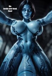 ai_generated balls black_hair blue_eyes blue_lips blue_skin blurry blurry_background breasts breasts_apart caption colored_nipples colored_skin completely_nude cortana dark_nipples english_text erection female from_below futa_with_female futanari glowing hologram huge_breasts huge_cock intersex large_areolae large_breasts large_penis large_testicles lips looking_at_viewer metal_skin multicolored_skin navel nipples nose nude orficks penis pov puffy_nipples short_hair solo solo_focus taker_pov tattoo testicles thick_thighs thighs two-tone_skin uncensored veins veiny_penis