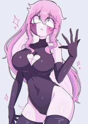big_breasts boob_window breasts cute female friday_night_funkin friday_night_funkin_mod gloves hearts_around_head leotard long_gloves long_hair pink_hair sarvente_(dokki.doodlez) simple_shading sketch thick_thighs thighhighs white_eyes yume0534