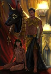 1boy 1girls 2d andy_wendigo ankh anubis bodypaint breasts egyptian egyptian_mythology facepaint female male nick_morton nipples princess_ahmanet the_mummy_(2017) the_mummy_(franchise) tom_cruise