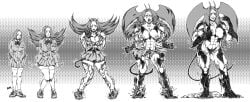 1girls abs antennae athletic athletic_female bat_wings big_breasts black_and_white bleach breast_expansion calf_muscles clawed_fingers claws corruption crossover demon_girl demon_tail deviantart devilman devilman_lady eight_pack fit fit_female fur inoue_orihime kuja-dream monochrome muscle_girl muscle_growth muscular muscular_arms muscular_female muscular_legs muscular_thighs ripped_clothing ripped_pants school_uniform schoolgirl sequence sequential smiling transformation