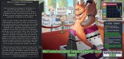 absurd_res anthro bodily_fluids bondage bondage bound breasts canid canine diane_foxington digital_media_(artwork) dreamworks ejaculation english_text facial_piercing female fox fur genital_fluids genitals hi_res livestream mammal monduck nipple_piercing nipples orange_body orange_fur orgasm overstimulation piercing predicament predicament_bondage public pussy_ejaculation restraints rythm_game sex_toy solo sweat sybian tail text the_bad_guys tickling vaginal_fluids vibrator