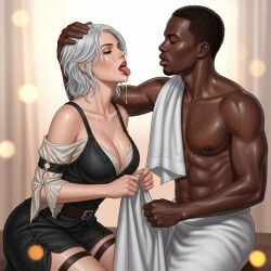 ai_generated ciri dark-skinned_male interracial milk sweat