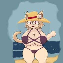 1girls 2025 background big_breasts big_breasts bikini boobs_bigger_than_head breasts breasts cat_ears cat_girl cat_tail facing_viewer female female_only gigantic_breasts huge_breasts light-skinned_female light_skin looking_at_viewer melty_blood neco-arc nipples_covered ocean red_eyes solo solo_female sun_hat tagme type-moon uwuwixi water