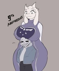 1boy 1girls aschazm big_breasts breasts clothed female male mommy sans size_difference tagme toriel undertale undertale_(series)