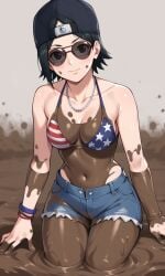 aged_up ai_female ai_generated ass backwards_baseball_cap bigmic145 bikini black_hair boruto:_naruto_next_generations breasts cap cosplay female female_only grand_theft_auto grand_theft_auto_vi jean_shorts jorts medium_breasts mud mud_girl_(gta_vi) mud_pit muddy naruto naruto_(series) navel sarada_uchiha shades shorts sunglasses tease teasing