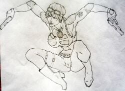 big_breasts female gun mole_under_eye s.t.a.l.k.e.r. s.t.a.l.k.e.r._2:_heart_of_chornobyl short_hair skintight_clothing tight_clothing traditional_media_(artwork) vergil_art