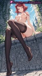 1girls 2025 ai_generated akiza_izinski arm_support black_thighhighs breasts breasts_apart castle feet female female_only foot_fetish full_body hi_res highres ivy large_breasts legs looking_at_viewer natsuyoru nipples no_shoes nude one_eye_closed outdoors patreon pussy red_hair short_hair_with_long_locks sitting sky smile solo stockings thighhighs toes vagina voluptuous voluptuous_female yu-gi-oh!