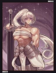 abs drugalek huge_breasts muscular muscular_female original_character sarashi sword