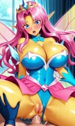 ai_generated empress_of_light fairy pink_hair rainbow terraria wings yellow_body