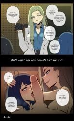 1boy 2girls absurd_res big_ass big_breasts big_penis_adoration blonde_hair blowjob blue_eyes blue_hair breasts camera extremely_large_filesize eyes_half_open fellatio female good_girl higher_resolution_duplicate horny_female konuki_sayo labcoat large_breasts large_penis licking_penis long_hair looking_at_penis make_heroine_ga_oo_sugiru! male naked_female nipples niui nude_female nukumizu_kazuhiko nurse nurse_uniform oral oral_sex penis pov straight sucking_penis uncensored yanami_anna