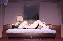 after_sex battery_indicator black_hair blue_archive blunt_bangs blush breasts bright_pupils cleavage completely_nude condom erection female female_orgasm fucked_silly hair_ornament hairclip halo highres huge_breasts large_breasts long_hair looking_at_viewer momonosuke_(u-ma991028) nipples nude open_mouth orgasm recording red_eyes rio_(blue_archive) solo steam steaming_body used_condom very_long_hair