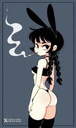 ass black_thong black_top braid bunny bunny_ears bunny_girl goth goth_girl high_socks la_madriguera noa(la_madriguera) piercing rabbit rabbit_ears rabbit_girl smoking smoking_cigarette thighhighs twin_braids zarelk