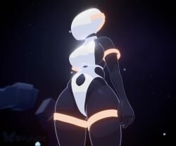 animated artificer_(risk_of_rain) boob_window breasts candid faceless_character faceless_female gif looking_around looping_animation low-angle_view mask masked masked_female music shorter_than_10_seconds space squish swimsuit tagme thick_thighs thighs turntable_(animation) video vyne