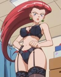 bra garter_belt garter_straps jessie_(pokemon) lingerie panties pokemon stockings tagme