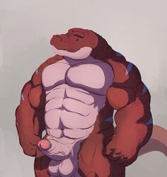 1boy abs anthro bald balls biceps crocodile erection foreskin furry furry_only krokodainer krokodainer_(character) male male_only manly muscles nude pecs penis scalie sharp_teeth smile solo standing uncut veiny veiny_penis