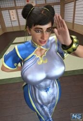 3d alma_(monster_hunter_wilds) ass big_ass big_breasts breasts chun-li chun-li_(cosplay) cosplay crossover crossover_cosplay curvaceous female female_only glasses hagiwara_studio monster_hunter monster_hunter_wilds solo solo_female street_fighter street_fighter_6 tagme thick_thighs