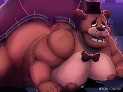absurd_res anal anal_sex animatronic anthro balls bear belly big_belly bodily_fluids bonnie_(fnaf) brown_body brown_fur digital_media_(artwork) duo erection five_nights_at_freddy's freddy_(fnaf) fur genitals hi_res humanoid_genitalia lagomorph leporid machine male male/male male_penetrated male_penetrating male_penetrating_male mammal moobs nipples nude overweight overweight_anthro overweight_male pecs penetration penile penile_penetration penis penis_in_ass rabbit robot scottgames sex simple_background tail tongue tonydapig ursine