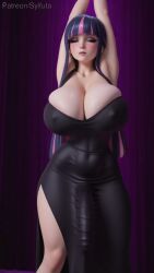 1futa ai_generated black_dress blonde_hair blue_hair bouncing_breasts breasts_grab cleavage curvaceous curvy dance dickgirl dress erect_nipples erect_penis female futa_only futanari huge_cock large_breasts looking_at_viewer makeup panty_&_stocking_with_garterbelt tagme teasing thighs two-tone_hair veiny_penis video