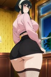 1girls ai_generated ass_focus big_ass big_breasts cheating cheating_wife female mature_female miniskirt netorare ntr room smile solo_female spy_x_family standing wife yor_briar zadbhell