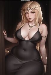 1female 1girls ai_female ai_generated big_hips blonde_female blonde_hair braid braided_hair breasts curvy curvy_figure elden_ring female female_only fromsoftware front_view light-skinned_female light_skin long_hair looking_at_viewer mature_female mature_woman medium_breasts queen_marika_the_eternal secret_room12 shiny_skin sitting stable_diffusion thick_thighs video_game video_game_character video_games wide_hips yellow_eyes
