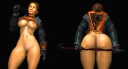 3d ass ass_focus big_ass big_breasts citizen citizen_(half-life_2) citizen_(half-life_series) cosplay crowbar dress_up glasses half-life half-life_(series) half-life_2 hev_suit posing posing_for_the_viewer showing_off smiling_at_viewer thick_ass thick_thighs wide_hips
