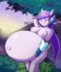 anthro aquatic_dragon big_belly big_breasts dialogue dragon english_text female female_protagonist freedom_planet freedom_planet_2 nude nude_female sash_lilac sonickasuteryon video_games vore water_dragon