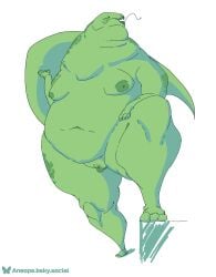 absurd_res aneoope anthro areola biped female female_anthro genitals green_body hi_res looking_away nipples obese obese_anthro obese_female overweight overweight_anthro overweight_female plump_labia pussy reptile scales scalie simple_background snake solo