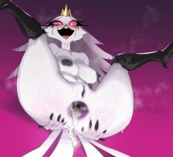 after_sex anthro anus ass avian big_anus big_breasts bird black_nipples bodily_fluids breasts crown cum cum_in_ass cum_inside feather_hair feathers female gaping gaping_anus genital_fluids genitals headgear helluva_boss hi_res leaking_cum looking_at_viewer makeup mascara mature_female mdthetest nipples nude nude_female owl owl_demon pink_eyes plump_labia pseudo_hair purple_anus pussy running_makeup running_mascara solo stella_(helluva_boss) tail tail_feathers tears tears_of_pleasure tiara white_body white_feathers