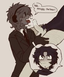 blowjob blush chance_(forsaken) forsaken_(roblox) grey_skin panting pubic_hair roblox_game scars two_time_(forsaken) white_skin yaoi