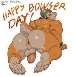 1boy 2025 absurd_res all_fours anthro anus ass back_muscles backsack balls ballsack bara big_balls big_butt big_muscles big_penis bowser bowser_day bracelet claws collar english_text erection eyebrows feet foreskin furry furry_male furry_only genitals hair hi_res horns humanoid_feet humanoid_genitalia humanoid_penis jewelry koopa long_foreskin looking_at_viewer looking_back looking_back_at_viewer male male_only mario_(series) muscles muscular muscular_anthro muscular_male nintendo non-mammal_balls nude penis perineum plantigrade presenting presenting_hindquarters querq rear_view reptile scalie seductive simple_background smile soles solo solo_focus solo_male spiked_bracelet spiked_collar spikes teeth text thick_arms thick_penis thick_thighs triceps uncircumcised unretracted_foreskin url white_background yaoi