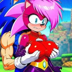 ai_generated ass blue_body breasts breasts_squeezed_together female green_eyes incest magenta_fur male male/female nervous_smile penis pink_hair red_shirt sex sonia_the_hedgehog sonic_(series) sonic_the_hedgehog sonic_the_hedgehog_(series) sonic_underground straight